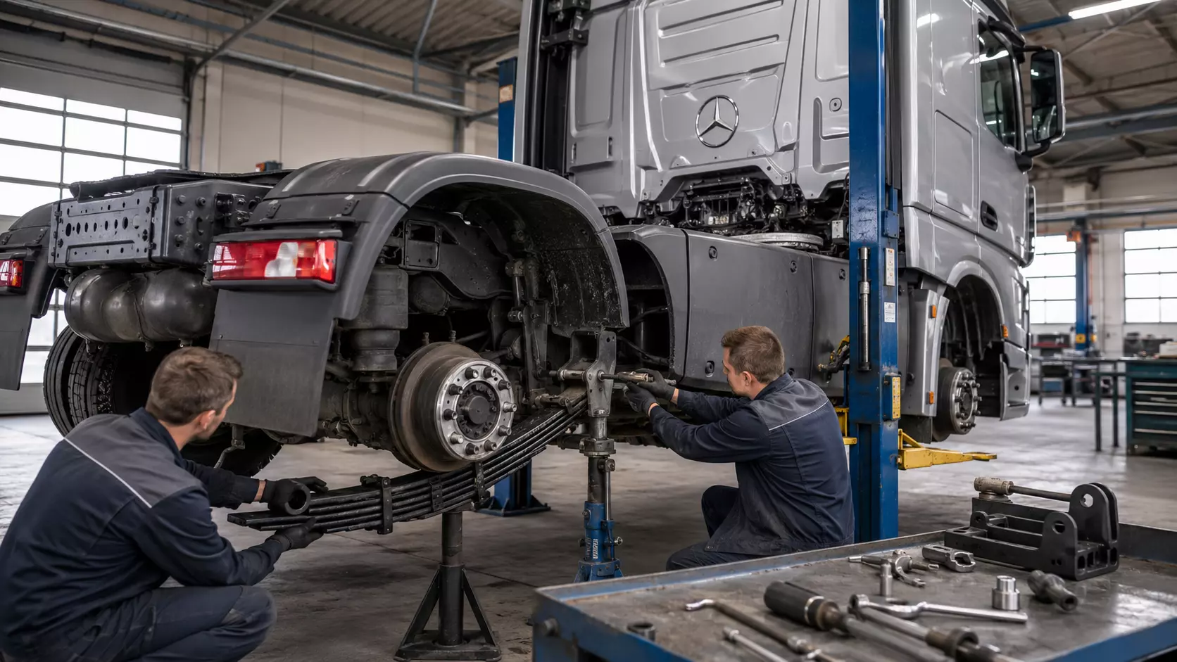 Замена задней рессоры на Mercedes-Benz Actros